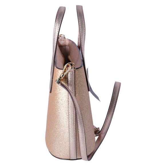 Kate Spade Glitter Glimmer Small Zip Satchel Crossbody Bag Gold Holiday - Picture 5 of 9